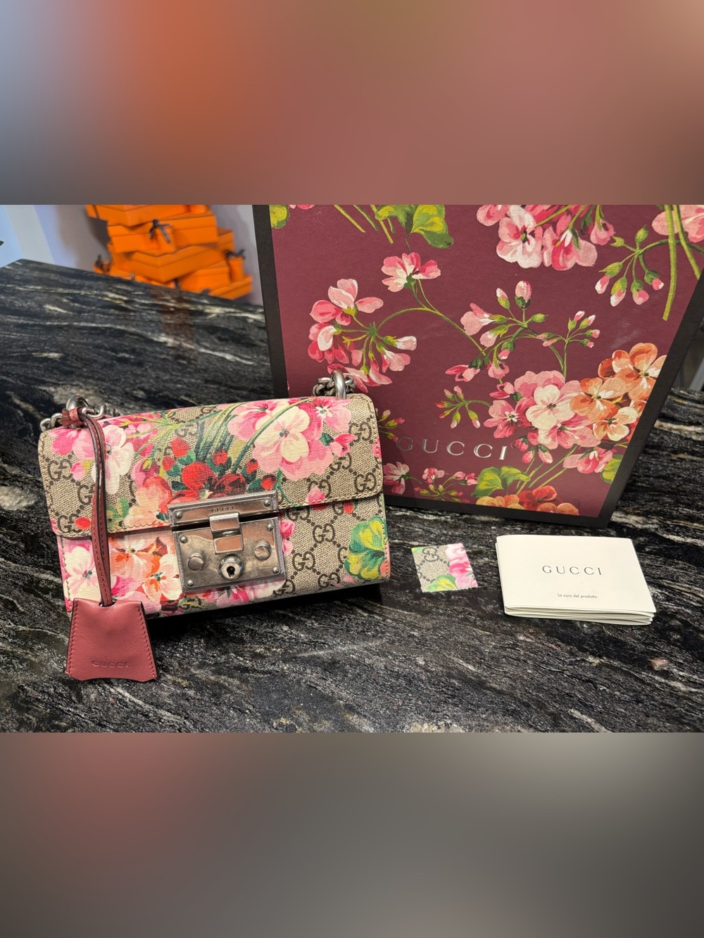 Gucci Floral GG Supreme Shoulder Bag in Pink and Green Bloom Bag